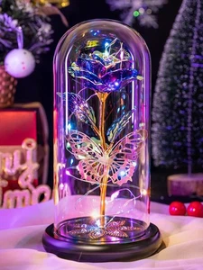 Christmas Rose Gifts for Women Galaxy Glass Flower Gift Forever A Purple  - Foto 1 di 9