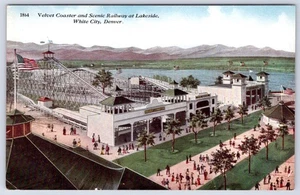 1910's VELVET ROLLER COASTER SCENIC RAILWAY GREAT WHITE CITY DENVER CO POSTCARD - Picture 1 of 2