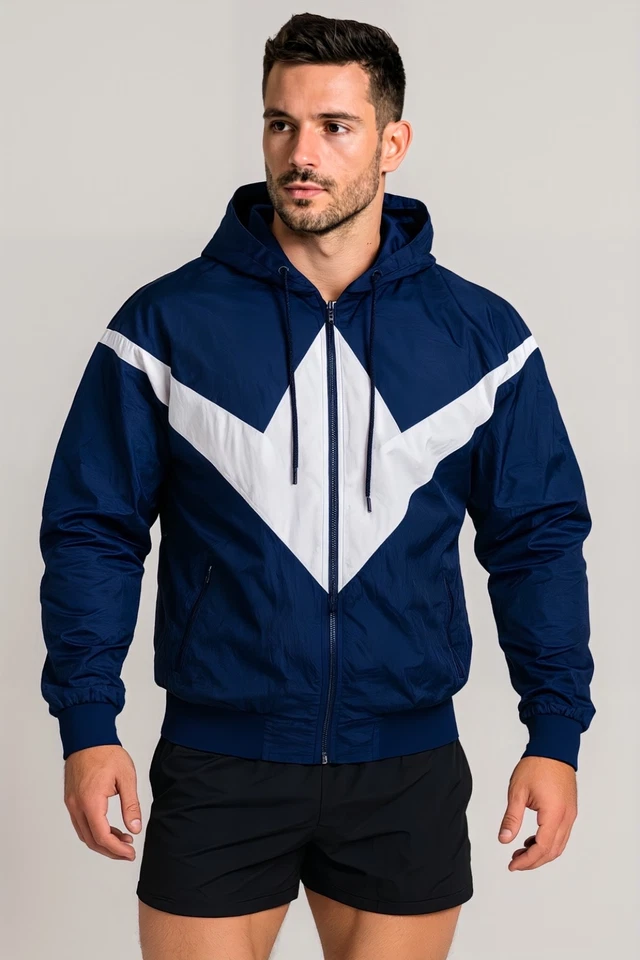 Chaqueta de lluvia de fútbol Xara vintage nueva con etiquetas súper rara de nailon brillante con capucha azul marino Foto 1 de 4