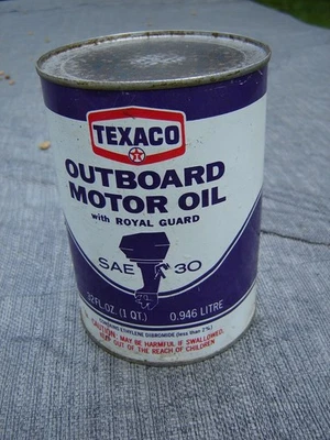 Lata de aceite de motor de bote fueraborda Texaco de hojalata de colección Sae 30 lata completa de un cuarto Foto 1 de 4