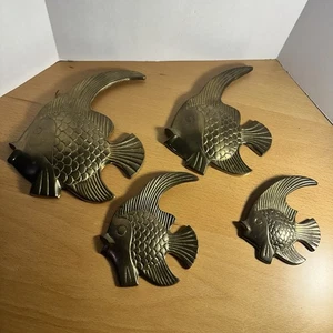 4er Set Vintage massiv Messing tropische Fische hängend Wandkunst Engel Sonnenfisch Indien - Bild 1 von 10