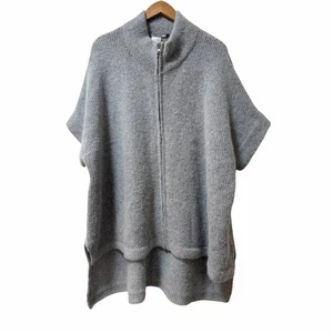 Poncho donna ELK lana di alpaca full zip oversize OS taglia unica grigio accogliente lusso - Foto 1 di 7