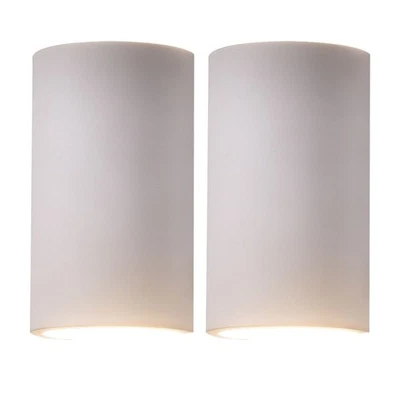 Set of 2 White Plaster Up Down Curve Wall Lights Modern Hallway Bedroom Lighting - Image 1 of 4