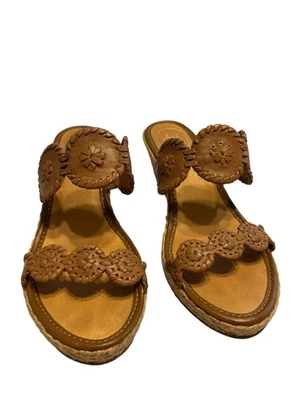 Jack Rogers Shelby Alpargata Cuña Slide Sandalias Cuero Yute Marrón Tostado Talla 8.5 Foto 1 de 4