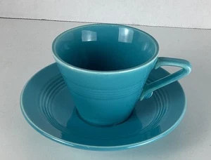 Vintage Homer Laughlin Harlequin Cup & Saucer Turquoise Art Deco Style - Picture 1 of 5
