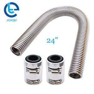 24" Flexible Stainless Steel Upper or Lower Radiator Hose Kit+2X Chrome Caps - Picture 1 of 6