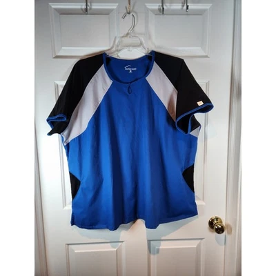 Women's sz 3X Blue Black Short Sleeved Scrub Top Shirt by Butter Soft Pockets - Image 1 of 4