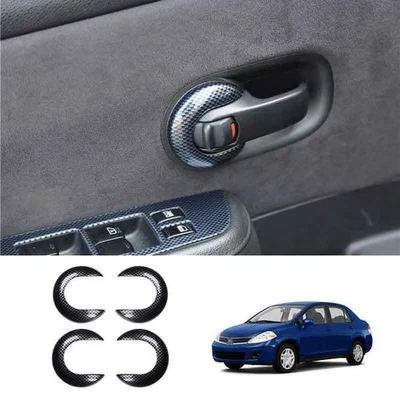Cubierta de manija de puerta interior de fibra de carbono apta para Nissan Versa/Tiida 2007-11 Foto 1 de 4