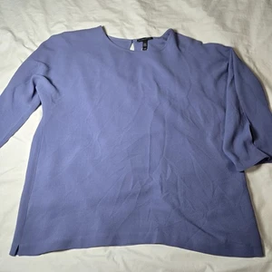 Blusa Eileen Fisher 100 % seda mangas 3/4 con aberturas periwinkle ojo de cerradura trasero nueva con etiquetas - Imagen 1 de 11