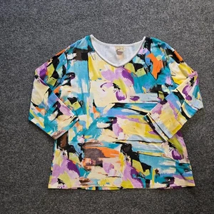 Jess Jane Top Damen Größe XL Blau Gelb Kunstvoll Stretch Strick Freizeit Bunt Kunst - Bild 1 von 9