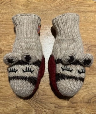 Delux Wool Made In Nepal Sock Animal Eyes Winter Knit Woven Gloves Mittens - Image 1 of 4