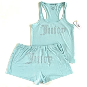 Juicy Couture Glitzer Schlaf Set Pyjama Damen Größe X-Large XL Glacier Aqua Neu mit Etikett - Bild 1 von 8