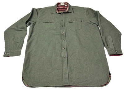 LL Bean Mens Chamois Shirt Mens XL TALL Olive Lined Western Print EUC Aztec - Image 1 of 4