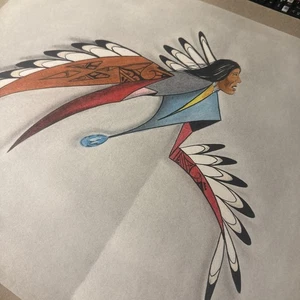 Signed Walt Reber Original Artwork Native American Spirit Figure Drawing - Picture 1 of 6