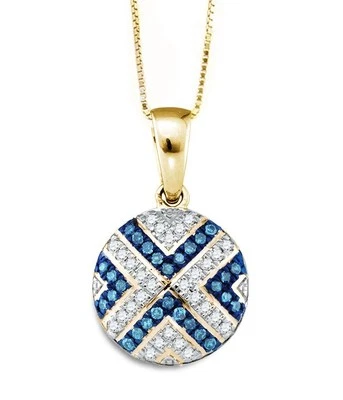 10K Yellow Gold Blue Diamond Pendant Blue & White Diamond Round Cluster .15ct - Изображение 1 из 2