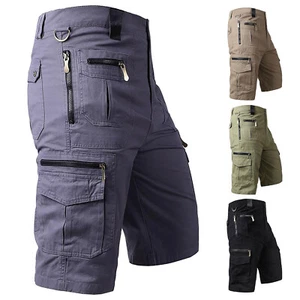 Mens Outdoor Elastic Waist Fit Cotton Quick Dry Fishing Hiking Work Cargo Shorts - Picture 1 of 36