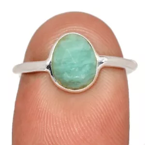 Natural Faceted Amazonite 925 Sterling Silver Ring Jewelry s.6 CR70442 - Picture 1 of 1
