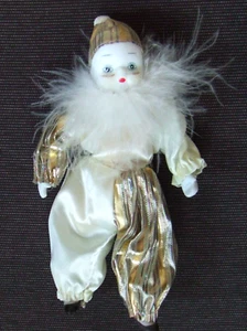 Harlekin Puppe Clown venezianisch Pierrot gold ivory - Bild 1 von 2