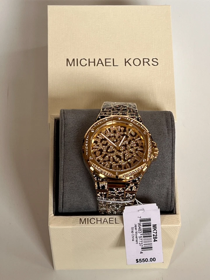 Michael Kors Lennox Animal Pavé Gemmed Gold-Tone Women's Watch MK7284