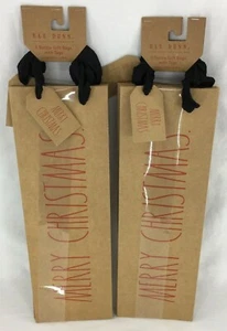 Rae Dunn Wine Bottle Bags Kraft Brown Set/6 MERRY CHRISTMAS CHEERS NAUGHTY w/Tag - Picture 1 of 12