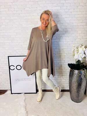 MY OBSESSION MYO-Lagenlook A-Linie Long-Tunika-Shirt- Kleid taupè 42 44 46 48 50 52 54 56 58