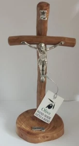 Standing Cross Table Crucifix Natural Olive Wood Handmade From Medjugorje 8.2inc - Picture 1 of 9