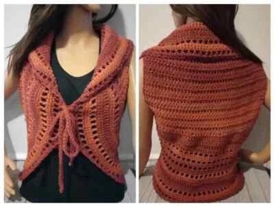 crochet mujer hecho a mano boho top chaleco festival encogerse de hombros grande XL salsa picante Foto 1 de 3