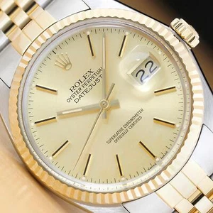 ROLEX MENS DATEJUST 16013 18K YELLOW GOLD STEEL CHAMPAGNE DIAL TWO TONE WATCH - Picture 1 of 9