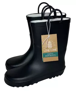 LONE CONE Youth Black Natural Rubber Rain Boots Water Proof Big Kid Sz 4 - Picture 1 of 8