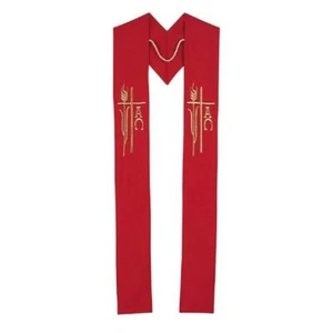 Alpha Omega Wheat Priest/Clergy Overlay Stole (Red) - Picture 1 of 1