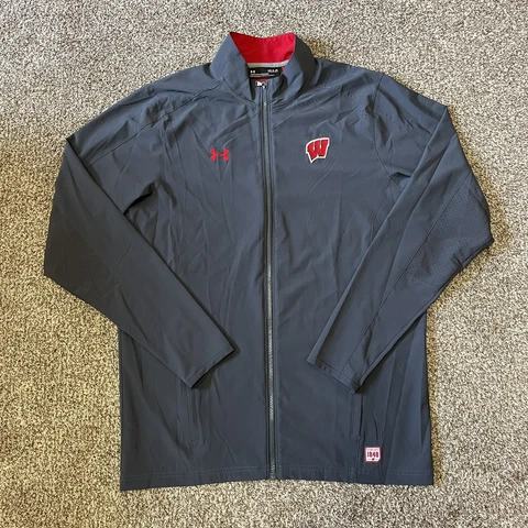 Men's Under Armour Wisconsin Badgers Loose Fit Gray Full Zip Jacket Size Large L Cover