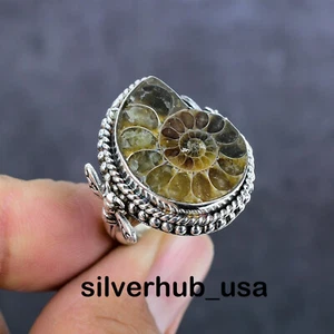 Natural Ammonite Fossil Shell 925 Sterling Silver Ring Jewelry All Size SA-119 - Picture 1 of 8