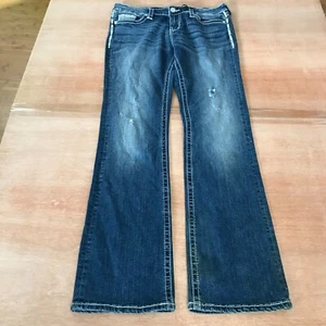 Affliction Gwen Jade Fleur Jeans Women size 32 Blue Mid Rise Embroidered Grunge - Picture 1 of 17