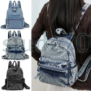 Women's Vintage Small Denim Backpack School Bag Jean Daypack Rucksack Bookbags - Picture 1 of 9