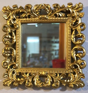 Vintage Small 12" Square Ornate Gold Gesso Frame with 7" Mirror - Picture 1 of 4