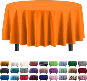 6-Pack Premium Plastic Tablecloth 84In. round Plastic Table Cover - Orange - Picture 1 of 7