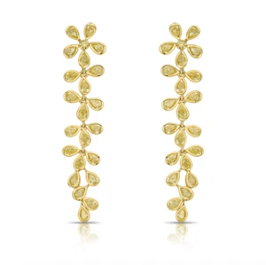 5.75ct Fancy Yellow Pear Cut Lab Grown Diamond 14kt Yellow Gold Flower Earrings - Picture 1 of 7
