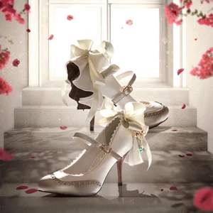 Violet Evergarden Sweet High Heels Shoes Lolita Bow Round Toe Mary Jane Shoes - Picture 1 of 18
