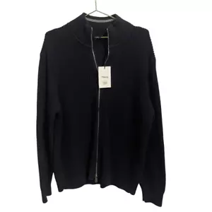 Theory Gary Cashton Zip Front Sweater Jacket Cashmere Cotton Navy Size XL NEW - Picture 1 of 5
