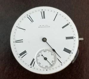 VINTAGE 8 SIZE WALTHAM WM ELLERY HUNTING POCKET WATCH MOVEMENT RUNNING STRONG - Picture 1 of 2