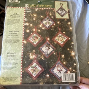 Bucilla Mary Engelbreit Cross Stitch Kit Holiday Ornaments Christmas X 6 85013 - Picture 1 of 10