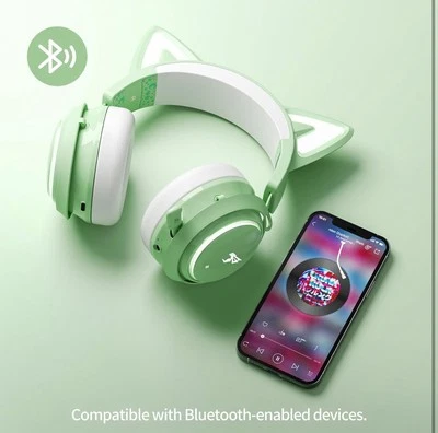 Wireless Headphones, Gaming Cat Ear  Bluetooth 5.0 for Smartphone - Green - Image 1 of 4