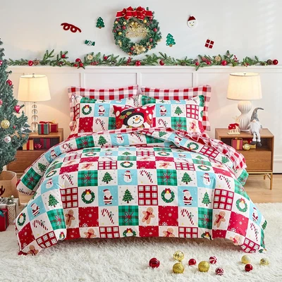 Christmas Comforter Set, Red Green Plaid Microfiber Bedding, Full/Queen 88x88 - Image 1 of 4