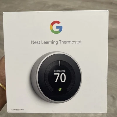 New - Google Nest 3rd Gen Smart Learning Thermostat - Stainless Steel - T3007ES - Image 1 of 4
