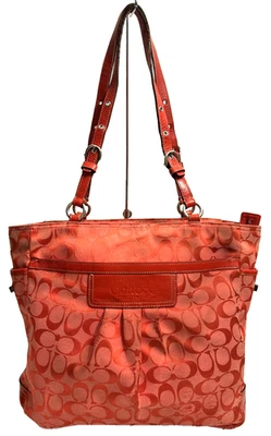 Coach F14670 Ashley Logo Red Leather Trim Vintage Tote Satchel Shopper Purse Bag - Image 1 of 4