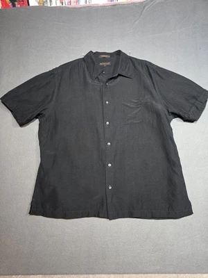 Metropolitan By Lord & Taylor Mens Button Up Shirt Pure Silk/Linen Size XL Black - Image 1 of 4