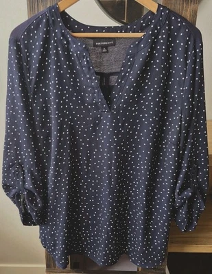 Blusa XL Azul Marino Lunares Mangas con Pestaña Enrollable Sólida Espalda Top Camisa Popover Foto 1 de 3