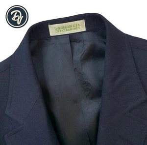 VTG 42 L ORVIS Navy Blue Gold Button Hopsack Knit 3 /2 Roll Wool Blend Blazer - Picture 1 of 13