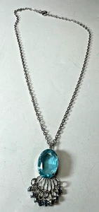 Park Lane Necklace Aquamarine Blue Pendant Silvertone Fringe - Picture 1 of 6