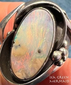 Australian Opal Ring in Old Pawn Sterling Silver. 1" + 10g *Video* - Picture 1 of 11